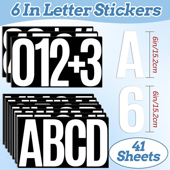 220 PCS Letter Stickers Big Font Mailbox Numbers and Letters Self Adhesive Vinyl Waterproof Alphabet Number Stickers for Bulletin Board Mailbox House Address,Cars,Poster,Business Decor(6 Inch,White)