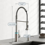 Smart Kitchen Faucet, 3 Modes Pull Down Sprayer, Touch On Sensor Activated, LED Temperature Control, 360-Degree Rotation, 1 or 3 Hole Deck Plate. 10-Year Warranty. (KW-66SN, Brushed Nickel)