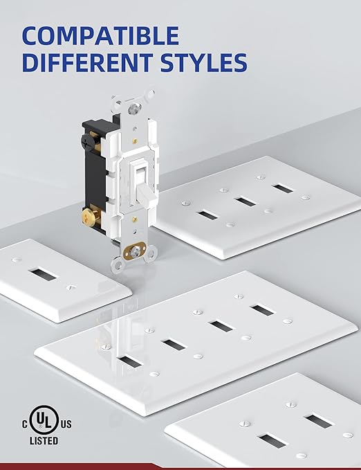 AIDA 3 Way 15 Amp Quiet Indoor Toggle Switch Self-Grounding ON Off Toggle, Residential Grade, UL Listed, Quickwire Push-in & Side Wired (White, 20 Pack)