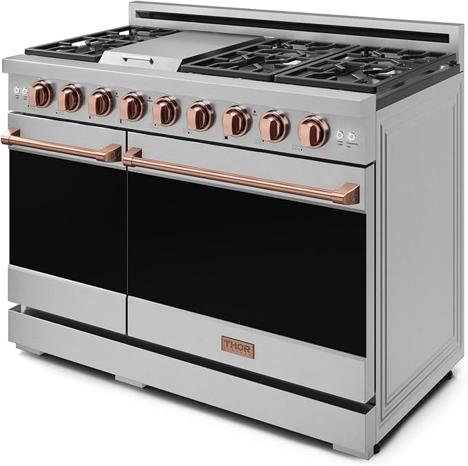 Gordon Ramsay by THOR Kitchen 48 Inch Professional Gas Range with Double Oven in Stainless Steel/Rose Gold
