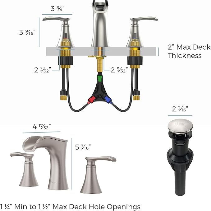 Pfister Jaida Bathroom Sink Faucet, 8-Inch Widespread, 2-Handle, 3-Hole, Spot Defense Brushed Nickel Finish, LF049JDGS (Pack of 3)