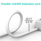 PLUGTUL Surge Protector 20FT (980 Joules), Flat Plug Power Strip, Extension Cord with Multiple Outlets, 7 Outlets, ETL Listed, 14 Gauge, Wall Mountable for Home Office Garage, White