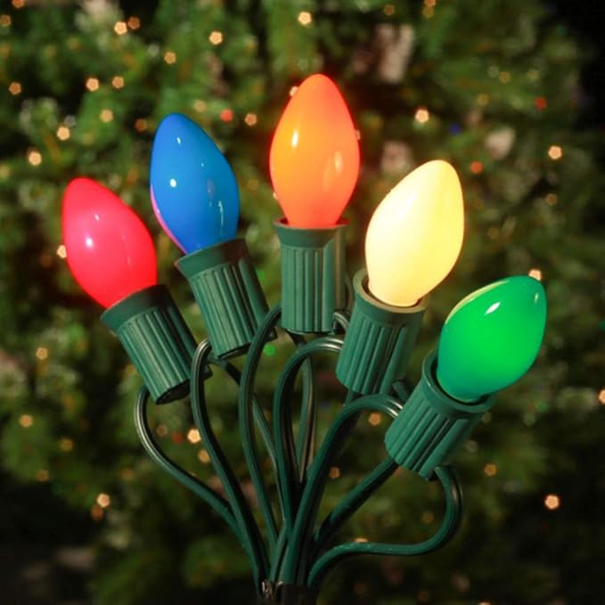 Abeja 25 Pack C7 Multicolor Christmas Replacement Bulbs 5w Vintage Ceramic Light Bulbs C7/E12 Candelabra Base Fits C7 Christmas Ornament Indoor Outdoor String Lights
