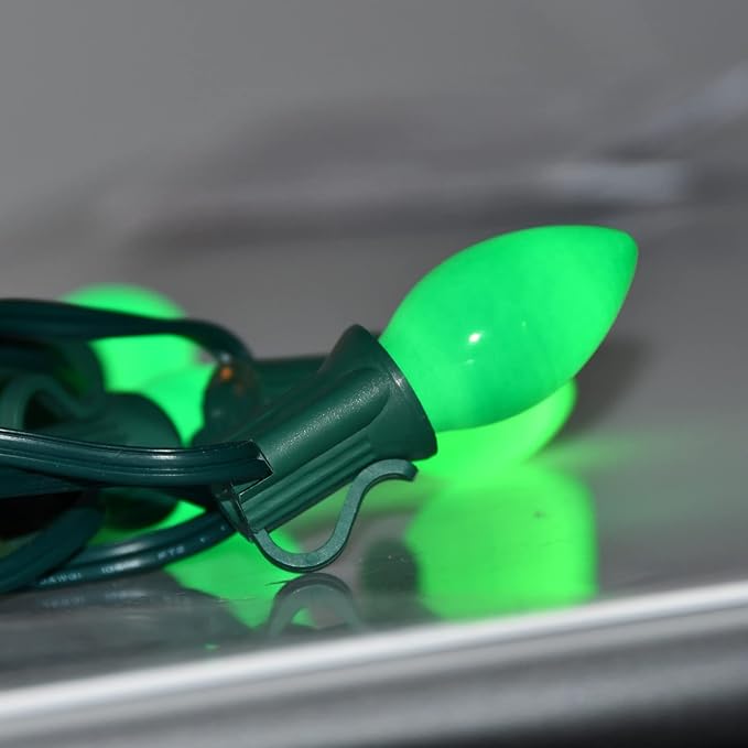 SUNSGNE 25 Pack Green Ceramic Christmas Light Bulbs St. Patrick's Light Bulbs for C7 Christmas St. Patrick's Day Decor, E12 Candelabra Base, 0.6W