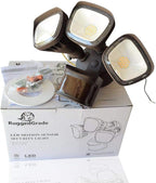 RuggedGrade 30W Turin II Series LED Security Wall Light - Motion Wall Light - 2,600 Lumens - 3000K Warm White - 240° Sensor - Square Heads - Bronze Housing - Outdoor LED Light - DLC 5.1 Premium