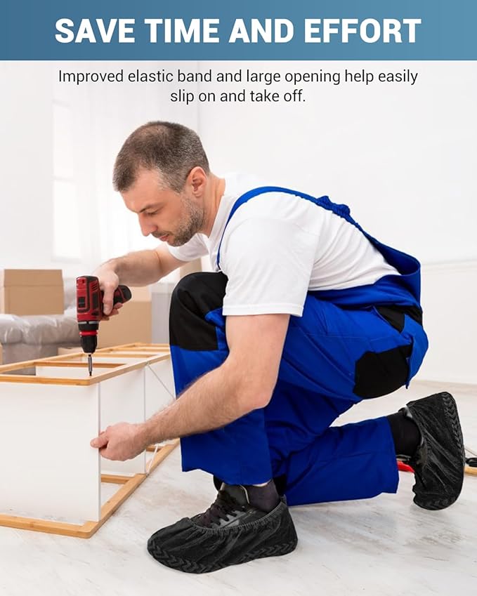 X-Large 200 Count Shoe Covers Disposable Non-Slip, Premium Cloth Boot Covers, Slip-resistant, Durable, Breathable, Non-toxic, Recyclable, Stretchable Fits Up to Size 13 US Men - Black