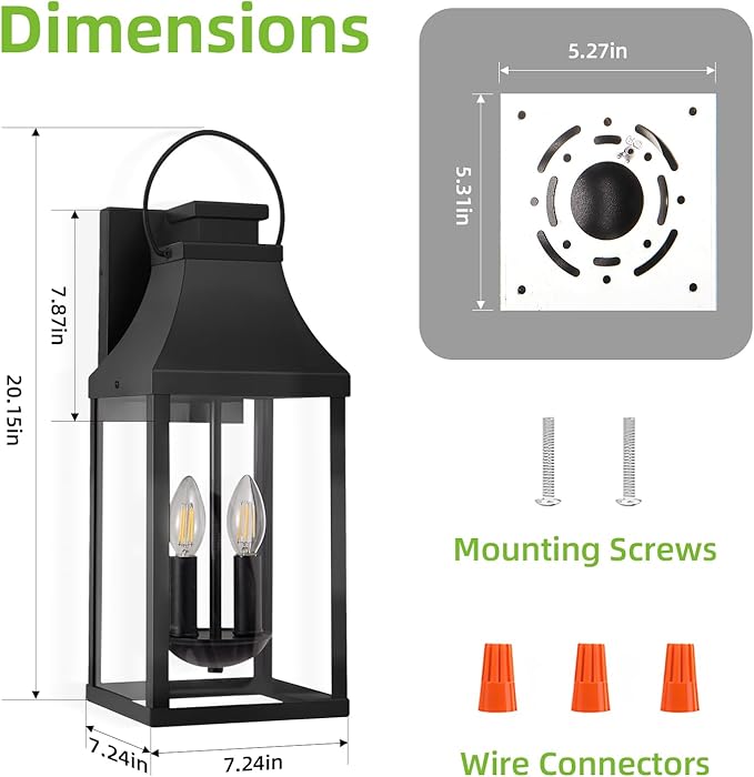 tewei 2-Pack Outdoor Wall Lights, 20'' Porch Light Outdoor Wall Sconce Lantern, Modern Black Exterior Lighting Fixture Wall Mount, Outside Light for House Garage