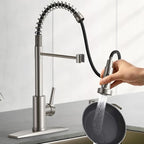 Touch On Kitchen Faucet, 3 Modes Pull Down Sprayer, Ceramic Valve, 360-Degree Rotation. (Touch-On (KW-62), Brushed Nickel)
