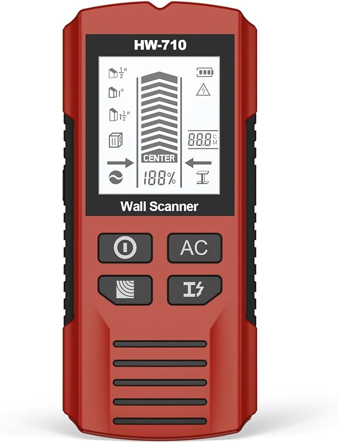 Stud Finder Wall Scanner 5-in-1 Upgraded Chip FOGZUVR -Wall Detector Detect Wood/Metal/AC Wire/Pipe, Wire finder LCD Display & Audio Alarm for Edge/Center Precision, Red Inferno(Without 9V Batteries)