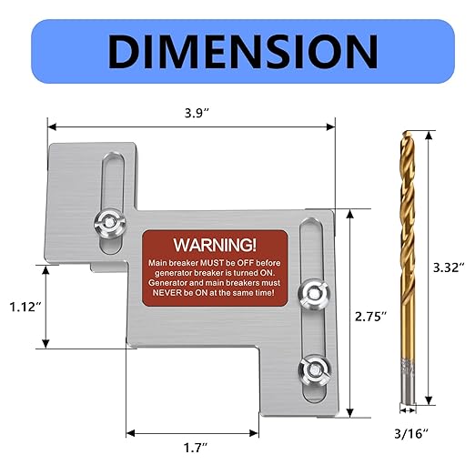 Generator Interlock Kit Compatible with Eaton Cutler Hammer Challenger BR Series 150 and 200 AMP Panel, 1 1/4-1 1/2 Inch Spacing Between Main and Branch Breaker, Interlock Plate.