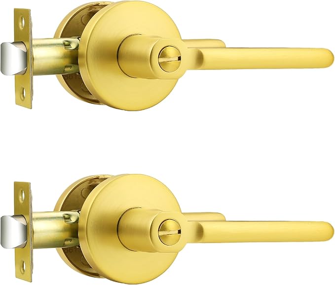 Probrico Privacy Door Handle Interior Gold Door Lever, Gold Door Handles Interior for Bedroom Bathroom, Wave Style Door Handle Reversible, 2 Pack