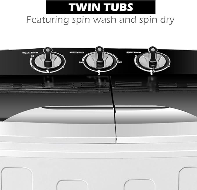 Giantex Portable Compact 13 Lbs Mini Twin Tub Washing Machine Washer Spin Dryer (Black&White)
