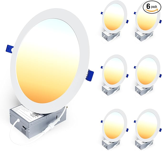 Ensenior 6 Pack 8 Inch LED Recessed Light, Dimmable, 2700K-5000K 5CCT, 1600LM High Brightness, 18W 120V, Damp Rated, Ultra-Thin Canless Wafer Light - ETL & FCC & IC