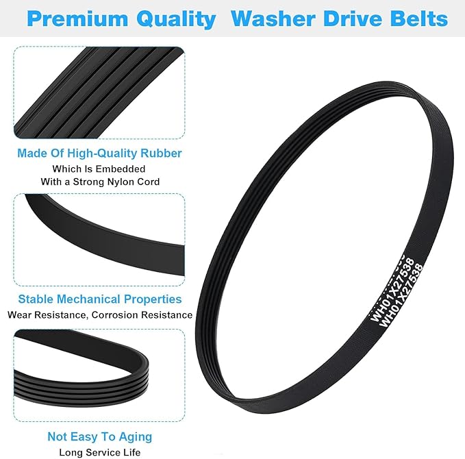Upgraded WH01X27538 Washer Drive Belt Compatible with GE, with Hotpoint Washing Machines, Replaces AP6037512, AP6328256, PS11767488, PS12299369, 4587903