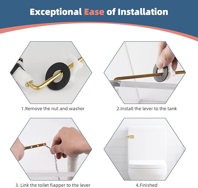 iFealClear Polished Gold Universal Toilet Handle Lever Flush Replacement, Front Mount Toilet Trip Lever Compatible with American Standard, Stainless Steel Flapper Chain, Solid Brass, 2 Pack