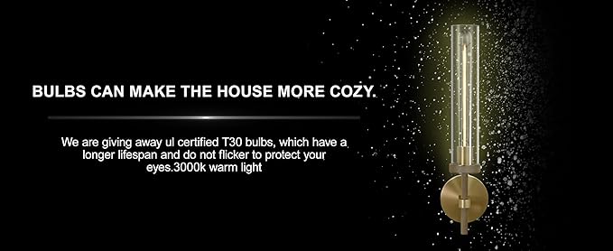 Brass Sconces Wall Lighting, 19" Tube Glass Gold Sconces, Bathroom Wall Sconces Lighting Vanity Lights Wall Lights for Living Room, Hallway, Fireplace, Staircase