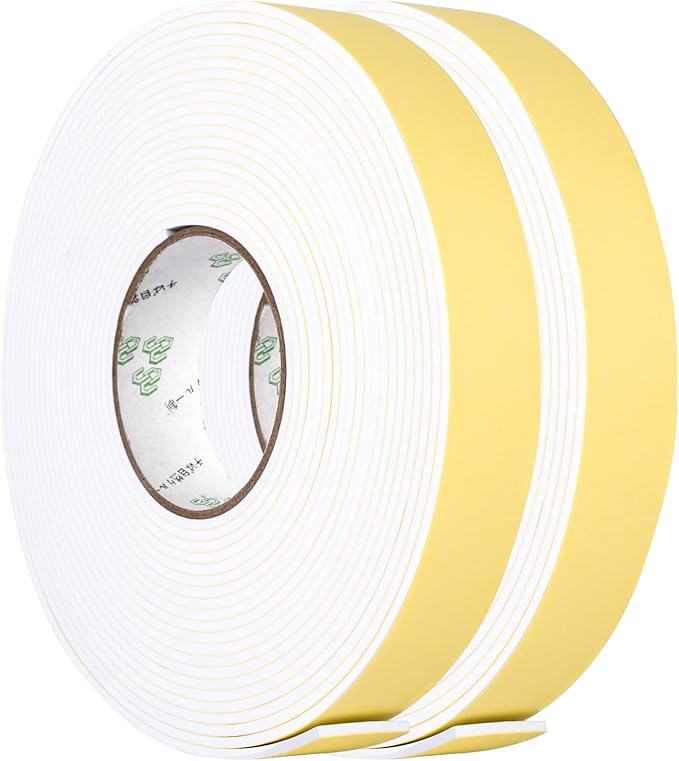 Foam Strips with Adhesive, High Density Insulation Tape, Weather Stripping for Plumbing, Cooling, Pipes, Sealing, Air Conditioning, HVAC, Sliding Door, Craft Tape (White, 66Ft x 1/8” x 1”)