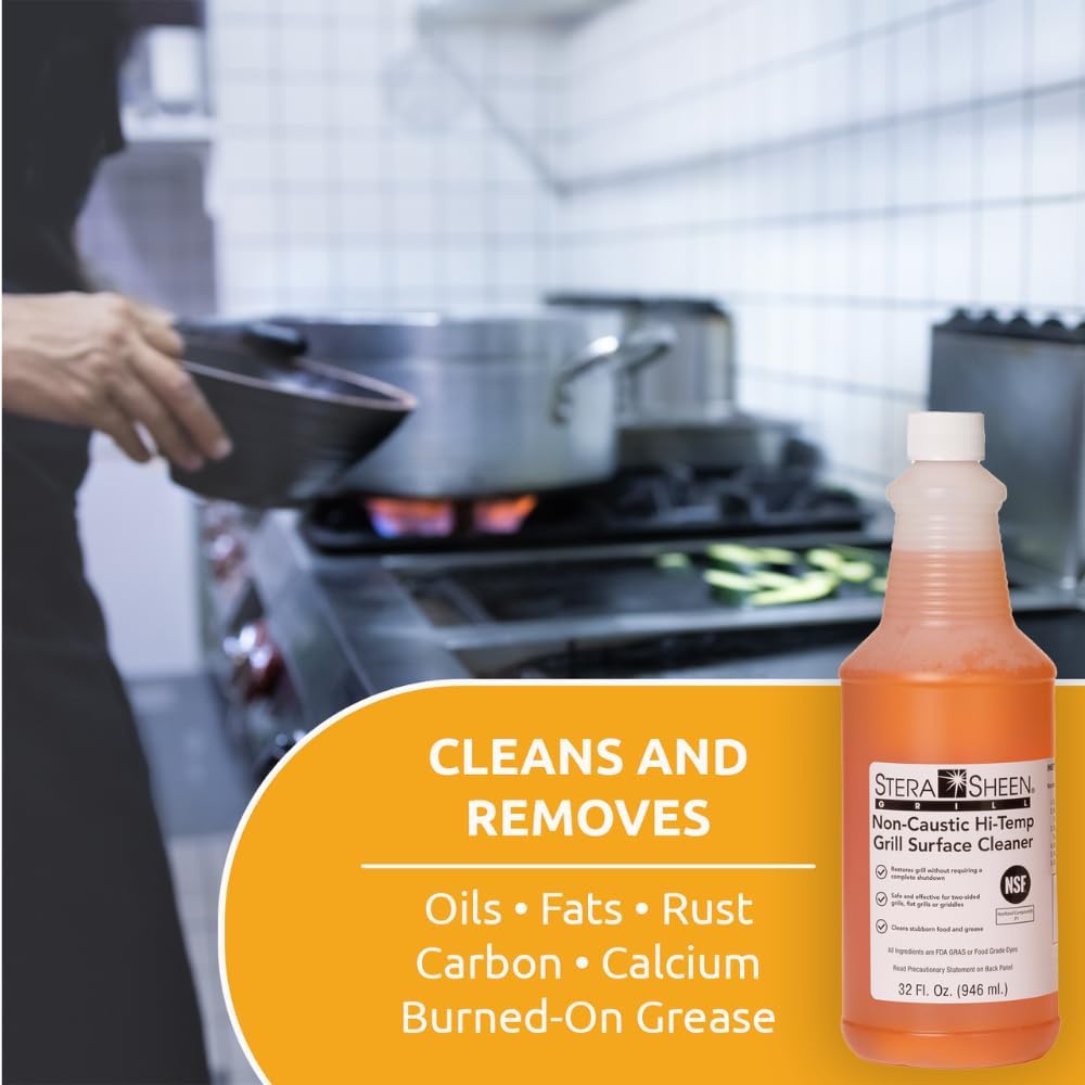 Stera Sheen - Grill Cleaner - Food Safe, Non-Caustic Formula - Restaurant & Cafe Quality Cleaner for Flat Top Grills and Griddles - Eliminate Tough Encrusted Grease - 32 fl oz Bottle (1 count)