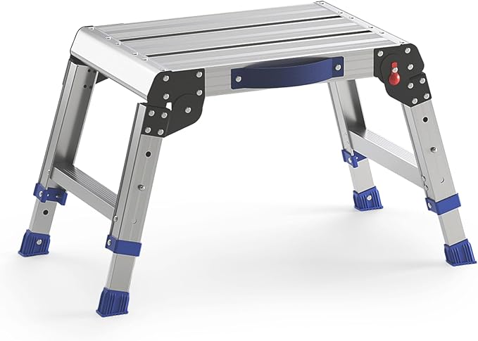 Folding Step Stool for Adults, Aluminum Work Platform Adjustable Height, Lightweight and Durable Portable Outdoor Aluminum Step Stool Foldable, Maximum Load Capacity of 440 Pounds.