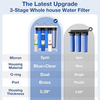 SimPure Whole House Water Filter System, 3 Stages Clear Home Water Pre-Filtration with Carbon Sediment and KDF Filters, Reduce Iron, Chlorine, Manganese, Lead...(DB20P-3KDF)