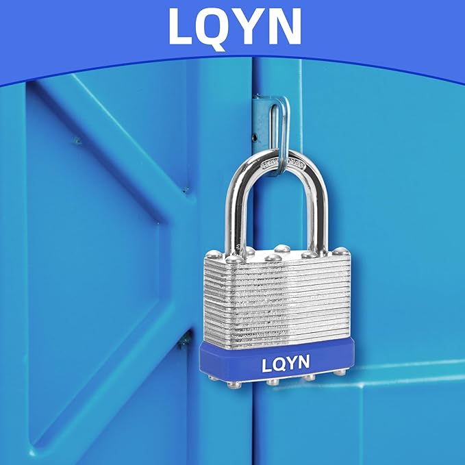 Padlocks with Same Key, LQYN 6 Pcs Laminated Keyed Padlock (1-9/16", 40mm), Keyed Alike Locks, Normal Shackle, for Storage Locker, Hasp Latch, Toolbox, Sheds