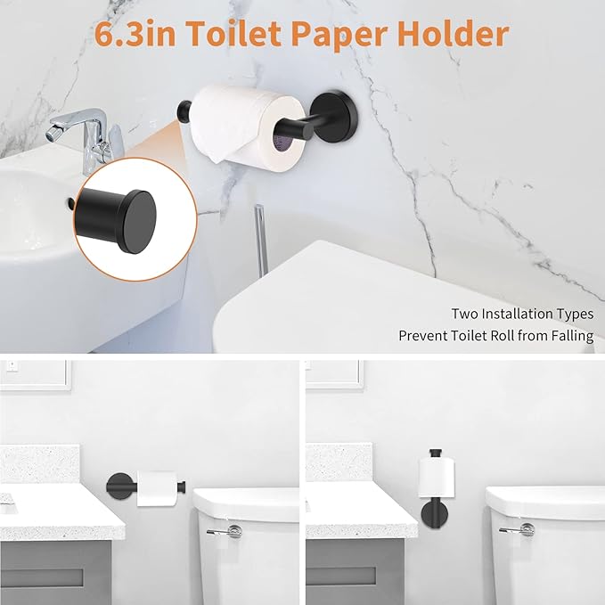 Cilee 10 Piece Matte Black Bathroom Hardware Set,2 Pack 5 Piece Bathroom Accessories Set Include 24 inch,16 inch Toilet Paper Holder, Towel bar,Towel Ring,Towel Hook,Stainless Steel Wall Mounted