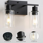 EMONG 2-Lights Bathroom Light Fixtures, Matte Black Vanity Light with Glass Shade, Modern Wall Sconces Lighting for Bathroom,Mirror,Farmhouse,Hallway