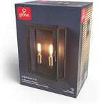 GLOBE Electric 60000131 2-Light Outdoor Wall Sconce, Dark Bronze, Matte Brass Accents, Weatherproof Glass Door Closure