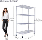 48"x24"x72" Prime Heavy Duty Chrome 4-Tier Wire Shelving NSF 3200 LBS MAX Capacity Storage Rack for Commercial, Hospital, School, Garage, and Kitchen Uses (with Wheels)