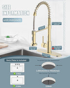 Gold Kitchen Faucet with Soap Dispenser, Pull Down Kitchen Faucet with Sprayer, Single Handle Kitchen Sink Faucet with Dual Function Spray Head, Camper Laundry RV Faucet,PVD