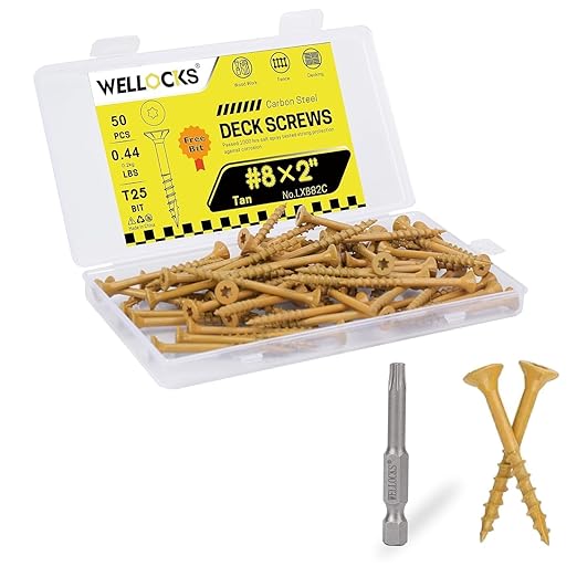 WELLOCKS Deck Screws, Wood Screws, Tan, Superior Rust Resistant, Epoxy Coated, Above 1000 Hour Salt Spray Coating T25 Torx Star Bit Included for Outdoor Wood Fence (Trial Size 0.44LBS, #8×2")