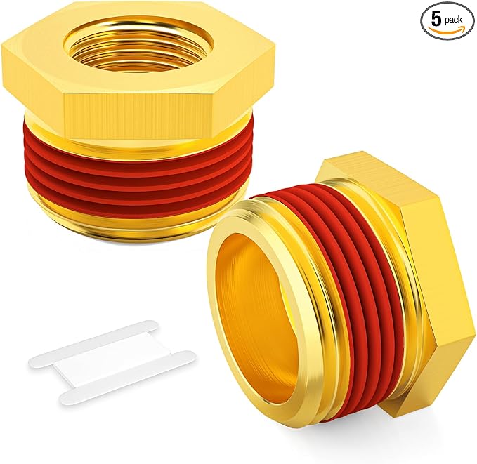 GASHER 5Pcs Brass Reducer Hex Bushing 3/4" NPT Male x 3/8" NPT Female, Brass Threaded Pipe Fitting With Sealant