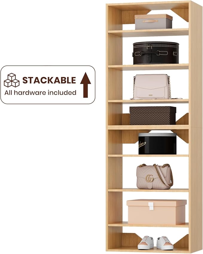 ROOMTEC 25.5" Shelf Short Tower Closet Unit, Modular Closet System with Shelf, Wardrobe Organizer for Bedroom or Walk-in Closet, Wall Mounted, Customizable Clothes Storage Unit, Wood