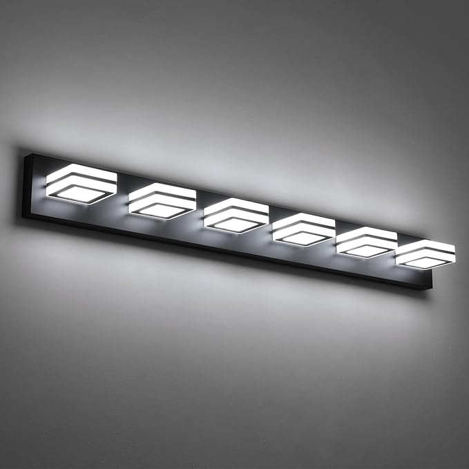 Ralbay Modern Black Bathroom Light Fixtures 6 Lights Up and Down Modern LED Bathroom Vanity Lights Over Mirror Acrylic Rotatable Matte Black Bath Wall Lighting