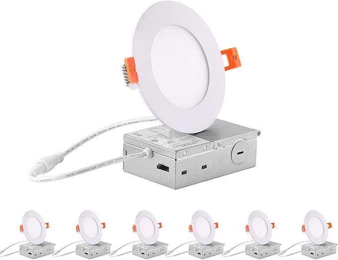 ZYC recessed Lighting 4 inch - 6Pack 9W 800LM High Brightness,5CCT 2700K/3000K/3500K/4000K/5000K Selectable,Ultra-Thin LED Recessed Ceiling Light,Dimmable Canless Wafer Downlight,Pack of 6 White.