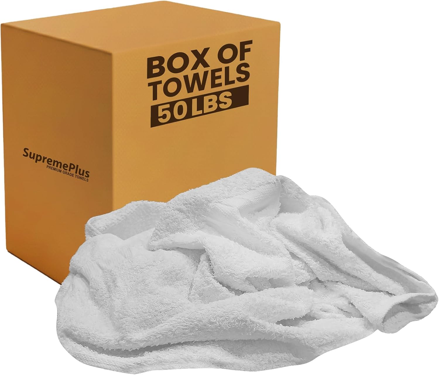 Premium Terry Towels for Cleaning - 50 lbs. Box, 20”x20” - 100% Cotton Towels Cleaning Rags - Multipurpose White Terry Cloth Rags for Garage, Shop, Auto, Home & Janitorial Use