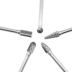 5pcs Tungsten Carbide Burrs Set with 1/4''Shank Double Cut Extended Long Solid Power Tools Carbide Rotary Files Bits for Die Grinder Metal Wood Carving Engraving Polishing Drilling Grinding Milling
