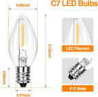 C7 LED Replacement Bulbs, Clear Christmas & Halloween Light Bulbs for Outdoor String Lights, Patio Xmas Tree Wedding Holiday Party Decor, E12 Candelabra Base, 2700K Warm White, 12 Pack