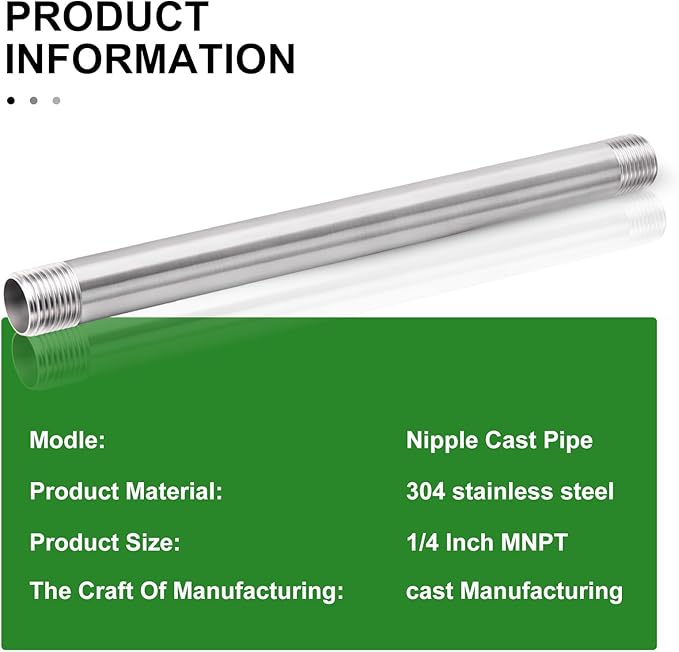 TAISHER 4PCS Stainless Steel Pipe Fittings, 1/4" NPT x 1/4" NPT Male Threaded, 10" Length Nipple Cast Pipe