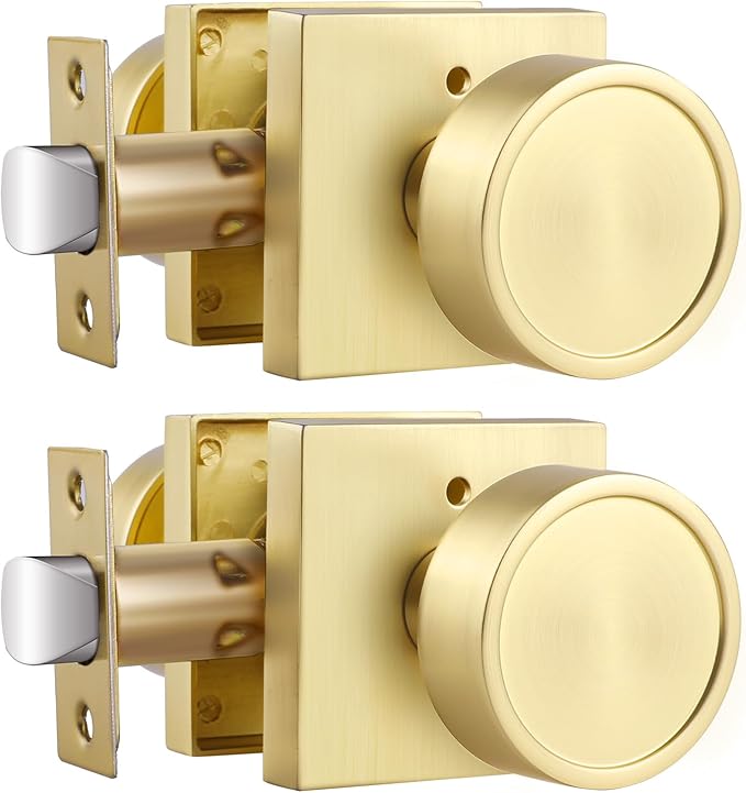 Haidms Gold Door Knobs Interior, Zinc-Alloy Heavy Duty Round Brushed Gold Privacy Door Knobs for Bedroom Modern Bathroom Interior Door Lock Bulk(2 Pack)