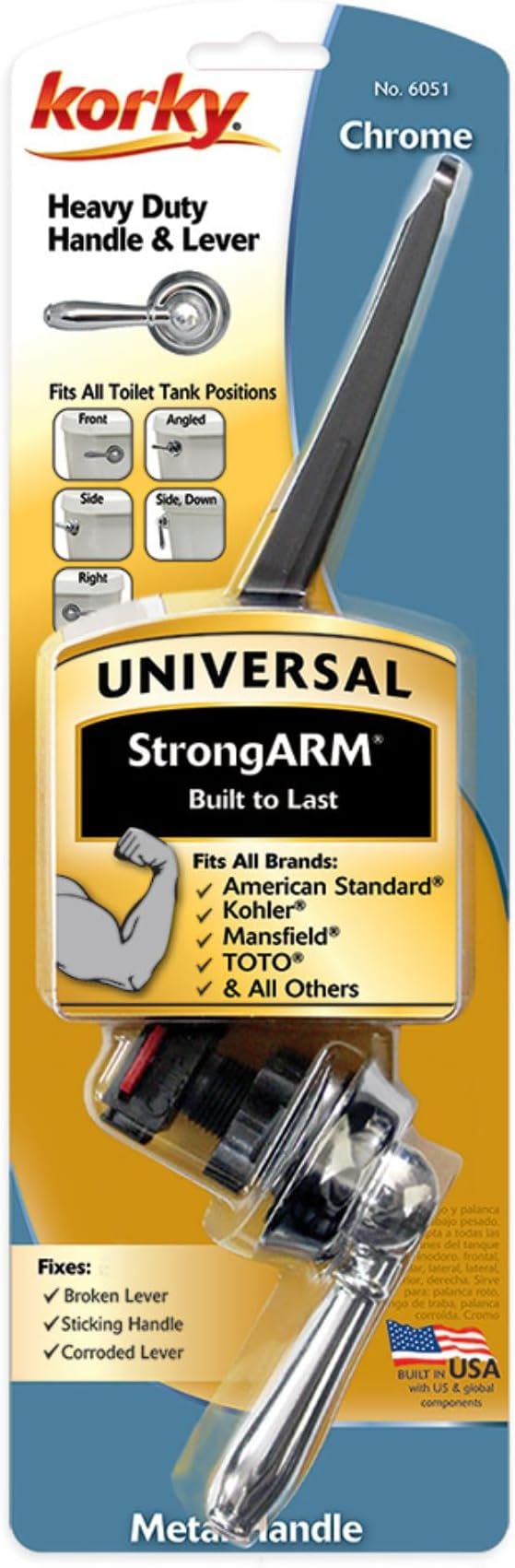 Korky 6051BP Strongarm Tank Lever Universal to Fit Front Angled Side Left and Right Mount Toilets, 1 Piece, Chrome, Faucet Style