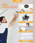 24 Pack 6 Inch LED Recessed Lighting with Junction Box, 5CCT Ultra-Thin Recessed Light, 1100LM High Brightness, Dimmable Canless Wafer Ceiling Light, 11W, FCC&ETL