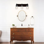 DLLT Wall Light Fixture, Vintage Bathroom Vanity Light with 3 Clear Glass Shade, Wall Sconces Lamp for Powder Room, Hallway, Kitchen, Mirror, Laundry Room (E26 Base)