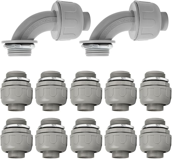 12 Pack NPT 1 Inch Liquid Tight Connector,Non-Metallic PVC Electrical Flexible Conduit Fittings,UL Listed - 10 Pack 180D and 2 Pack 180D,Grey