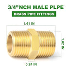 TAISHER 2PCS Brass Pipe Fitting, Reducer Adapter, Hex Nipple, 3/4-Inch Male Pipe x 3/4-Inch Male Pipe