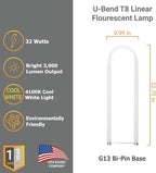 Diodesy- U-Bend T8 Fluorescent Tube Light Bulb 32W 3000 Lumens 4100K Cool White G13 Miniature Bi-Pin Base Rohs Compliant Pack of 12- U Shaped Linear Replacement Lamp