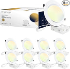 8 Pack 6 Inch Gimbal LED Recessed Lighting with Junction Box, 5CCT 2700K-6000K Selectable, 360°+90° Adjustable Directional Eyeball Light, 15W 1300LM Slim Canless Downlight - ETL and Energy Star