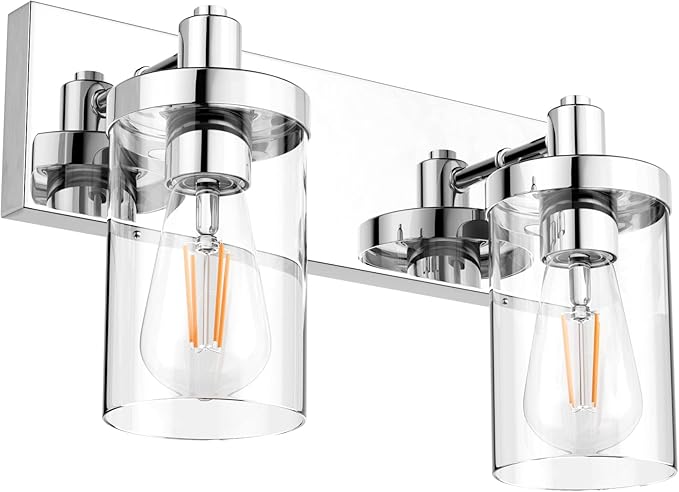 Aipsun Bathroom Vanity Lighting Fixtures Chrome Vanity Light 2 Light Stainless Steel Bathroom Light with Clear Glass Shade(Exclude Bulb)