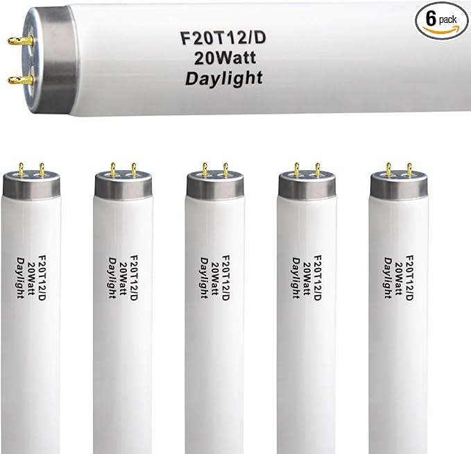 (6Pack F20T12/D Daylight 24 inch 20 watt T12 Straight Fluorescent Light Tube, 1350 Lumens, 6500K Daylight, Medium Bi-Pin G13 Base