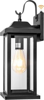 Dusk to Dawn Large Outdoor Wall Light 17 Inch, Exterior Light Fixture Porch Light with Tempered Clear Glass, IP65 Waterproof Anti-Rust Outside Wall Sconce Matte Black Wall Lantern, 1-Pack